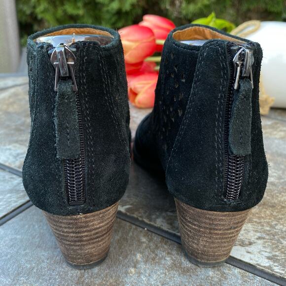 Franco Sarto Black Suede Ashlee Laser Cut Block Heel Ankle Boots 6 - Picture 5 of 10